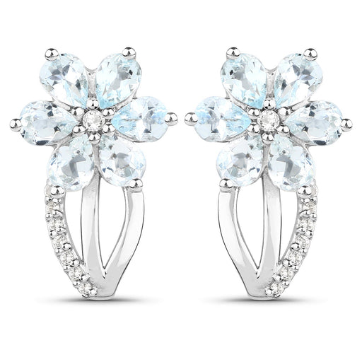 Bids.com 1.54 Carat Genuine Aquamarine and White Topaz .925 Sterling Silver Earrings Earrings