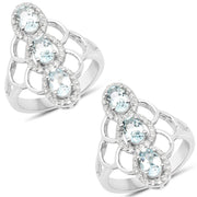 Bids.com 1.54 Carat Genuine Aquamarine and White Zircon .925 Sterling Silver Ring Rings