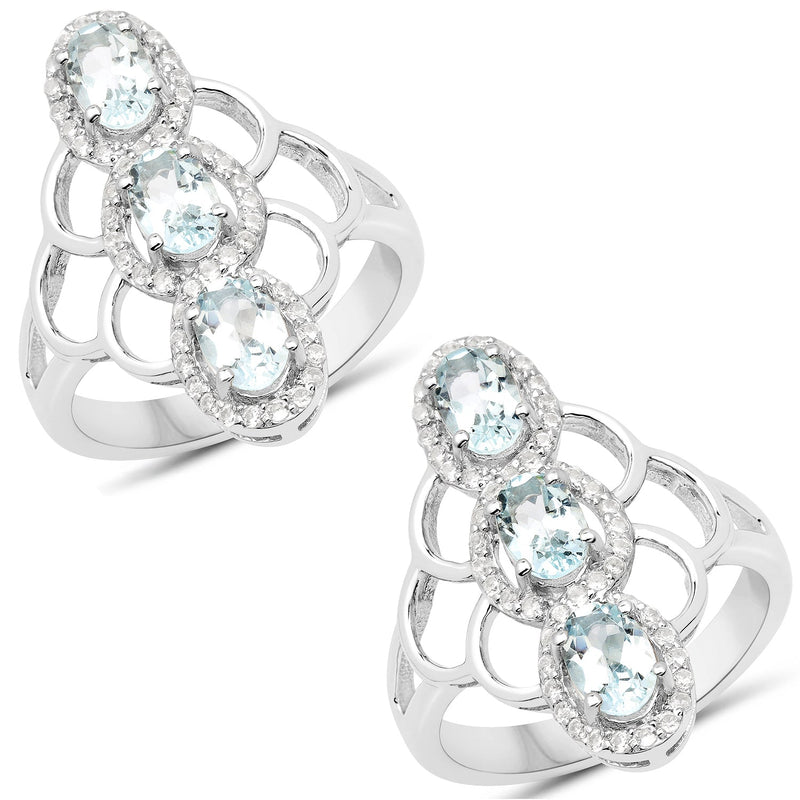 Bids.com 1.54 Carat Genuine Aquamarine and White Zircon .925 Sterling Silver Ring Rings