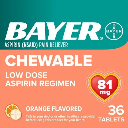 Bayer Bayer Chewable Aspirin Low Dose 81mg Orange Flavor 36 count Health Care