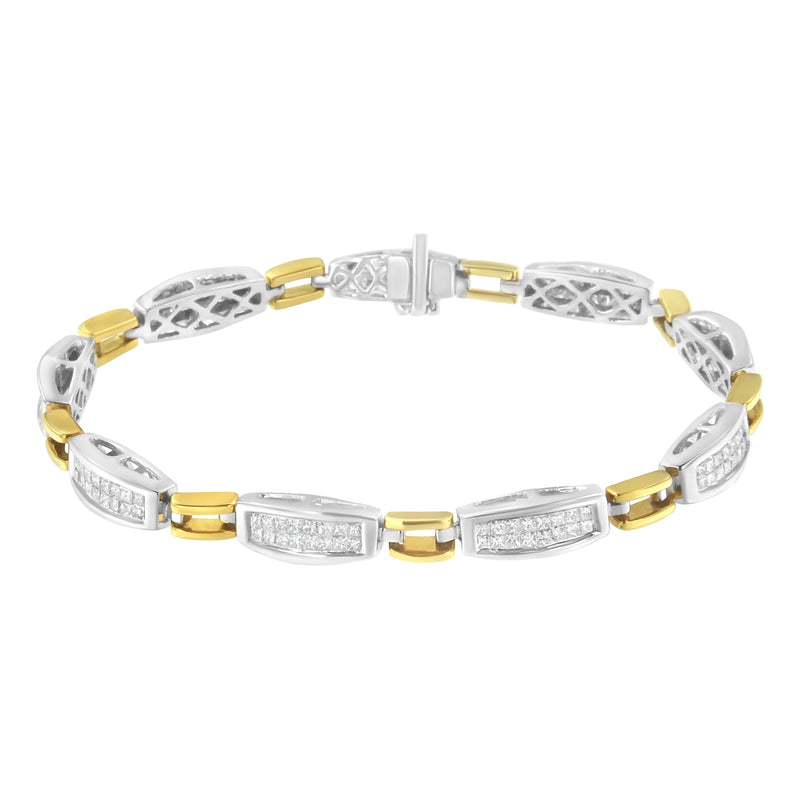 Bids.com 14K Yellow and White Gold 2.0 Cttw Princess Cut Diamond Tapered and Equal Sign Link Bracelet (G-H Color, SI1-SI2 Clarity) - 7" Bracelets