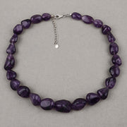 Bids.com Amethyst Beaded Necklace, Genuine Raw Amethyst Beads Necklace for Women in Sterling Silver, February Birthstone Necklace, Gift for Mom Necklaces