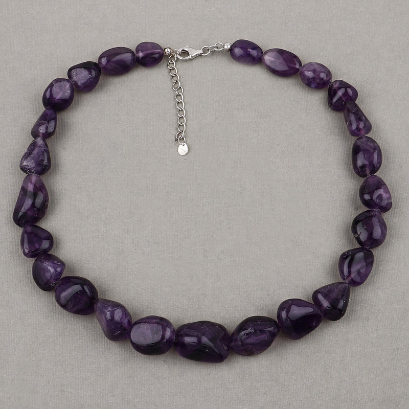 Bids.com Amethyst Beaded Necklace, Genuine Raw Amethyst Beads Necklace for Women in Sterling Silver, February Birthstone Necklace, Gift for Mom Necklaces