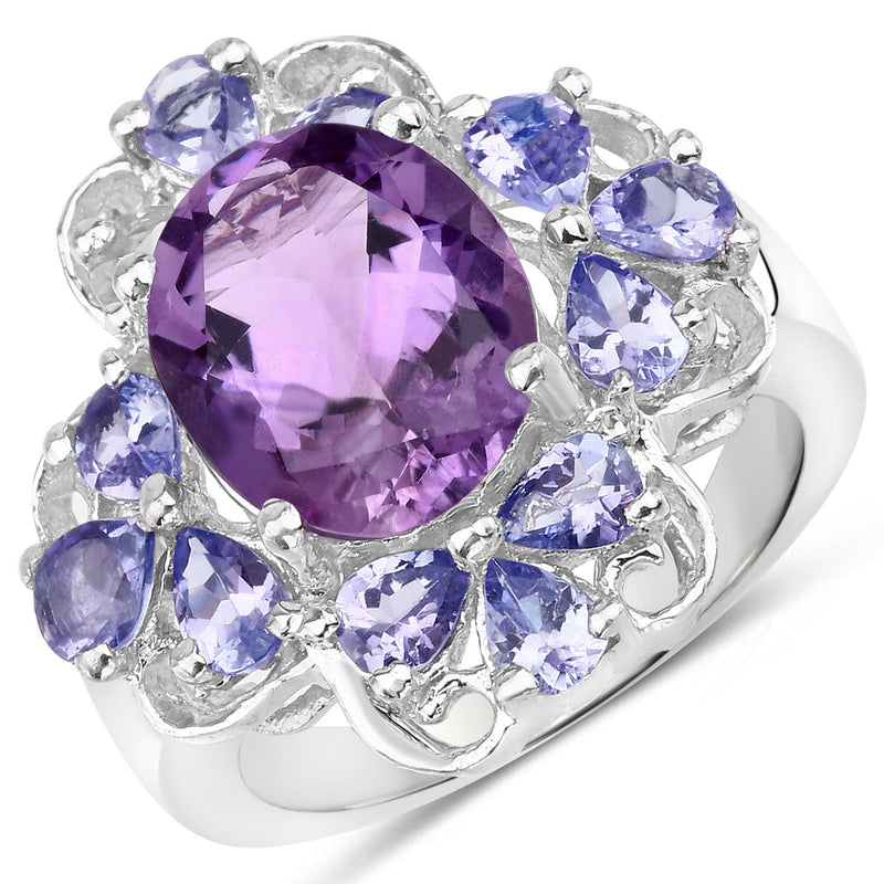 Bids.com 4.88 Carat Genuine Amethyst and Tanzanite .925 Sterling Silver Ring Rings