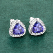 Bids.com 3.70 Carat Genuine Tanzanite and White Diamond 14K White Gold Earrings Earrings