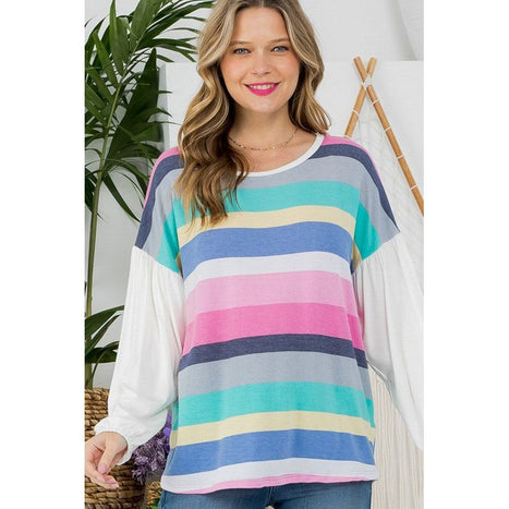 TERRY MULTI STRIPE MIXED BOXY TOP