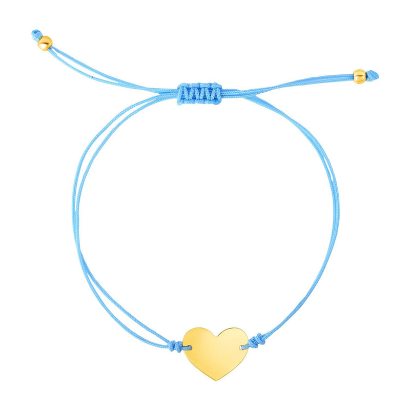Bids.com 9 1/4 inch Blue Cord Adjustable Bracelet with 14k yellow Gold Heart Bracelets