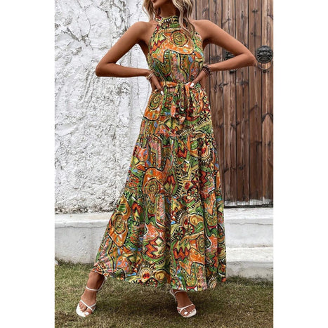 Tied Slit Floral Sleeveless Dress