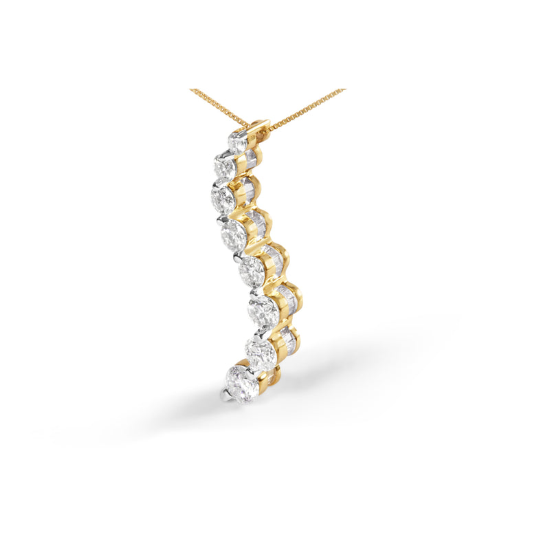 Bids.com AGS Certified 14K Yellow Gold 3.0 Cttw Baguette and Brilliant Round-Cut Diamond Journey 18" Pendant Necklace (G-H Color, SI2-I1 Clarity) Necklaces