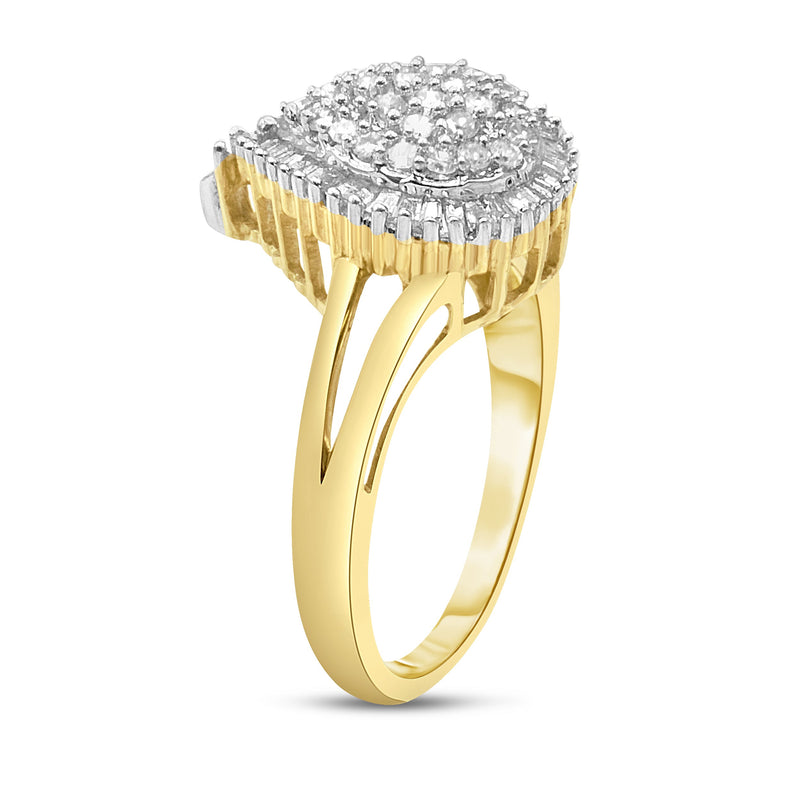 Bids.com 14K Yellow and White Gold 1.00 Cttw Round and Baguette-Cut Diamond Ballerina Cocktail Ring (H-I Color, SI2-I1 Clarity) Rings