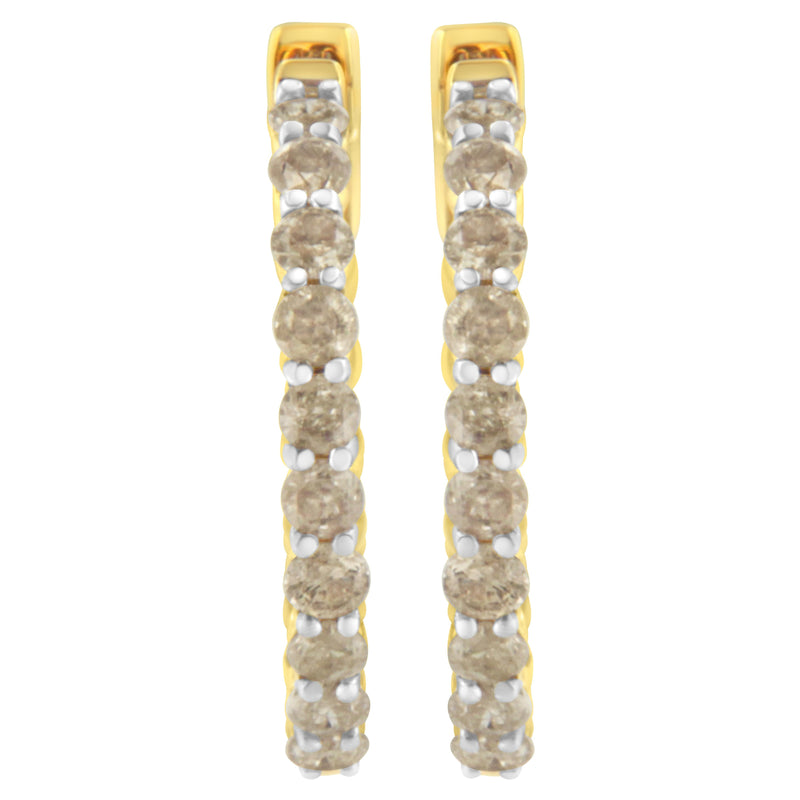 Bids.com 10K Yellow Gold Plated Sterling Silver Diamond Hoop Earrings (2 cttw, K-L Color, I2-I3 Clarity) Earrings