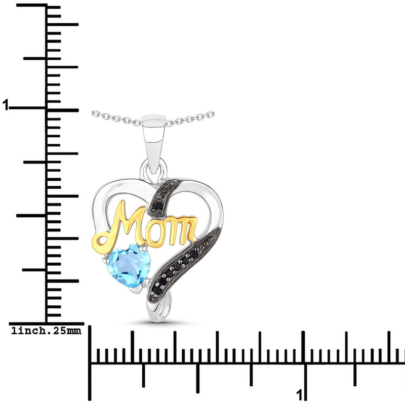 Bids.com 0.57 Carat Genuine Swiss Blue Topaz and Black Spinel .925 Sterling Silver Pendant Pendants