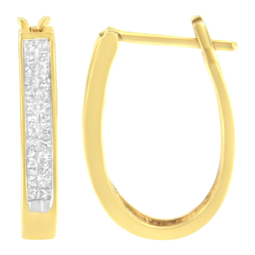 Bids.com 10K Yellow Gold 1/2 Cttw Invisible Set Princess-cut Diamond Hoop Earrings (H-I Color, SI2-I1 Clarity) Earrings