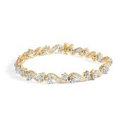 Bids.com 10k Yellow Gold 3.00 Cttw Round-Cut and Baguette-Cut Floral Link 7.25" Bracelet (I-J Color, I1-I2 Clarity) Bracelets