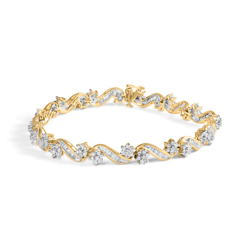Bids.com 10k Yellow Gold 3.00 Cttw Round-Cut and Baguette-Cut Floral Link 7.25" Bracelet (I-J Color, I1-I2 Clarity) Bracelets