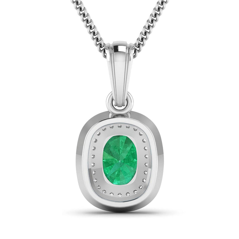 Bids.com 1.50 Carat Genuine Zambian Emerald and White Diamond 14K White Gold Pendant Pendants