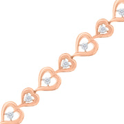 Bids.com Rose Plated Sterling Silver Diamond Heart-Linked Bolo Bracelet (0.30 cttw, H-I Color, I2-I3 Clarity) Bracelets