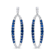 Bids.com 18K White Gold 1.11 Cttw Blue Round Diamond and Blue Sapphire Openwork Oval Shaped Dangle Earrings (F-G Color, VS1-VS2 Clarity) Earrings