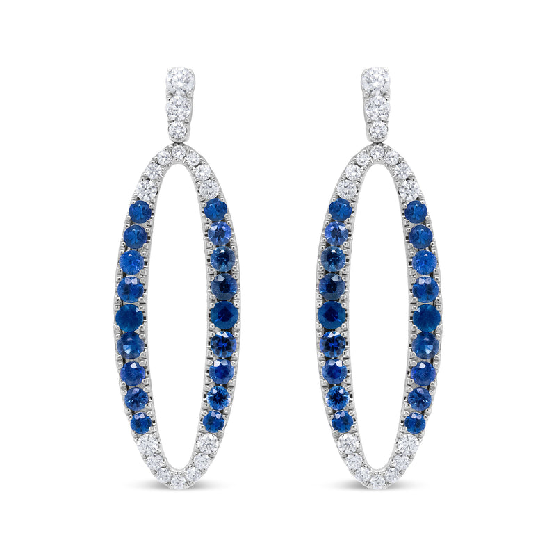 Bids.com 18K White Gold 1.11 Cttw Blue Round Diamond and Blue Sapphire Openwork Oval Shaped Dangle Earrings (F-G Color, VS1-VS2 Clarity) Earrings