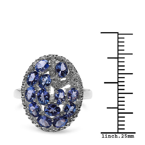 Bids.com 2.29 Carat Genuine Tanzanite & White Topaz .925 Sterling Silver Ring Rings