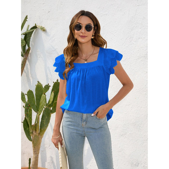 Ruffled Square Neck Cap Sleeve Blouse