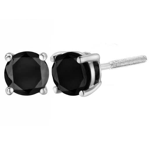 Bids.com .925 Sterling Silver 4.00 Cttw Round Brilliant-Cut Black Diamond Bezel-Set Stud Earrings with Screw Backs (Fancy Color-Enhanced, I2-I3 Clarity) Earrings