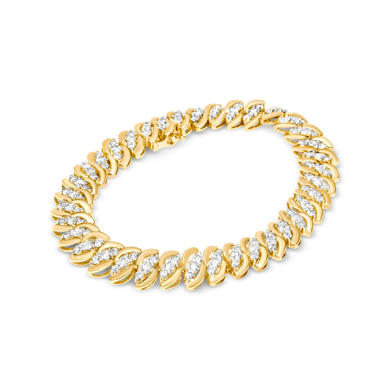 Bids.com 10K Yellow Gold 5.0 Cttw Diamond Double Row S-Link Cuban Bracelet (J-K Color, I2-I3 Clarity) - 7.25" Inches Bracelets