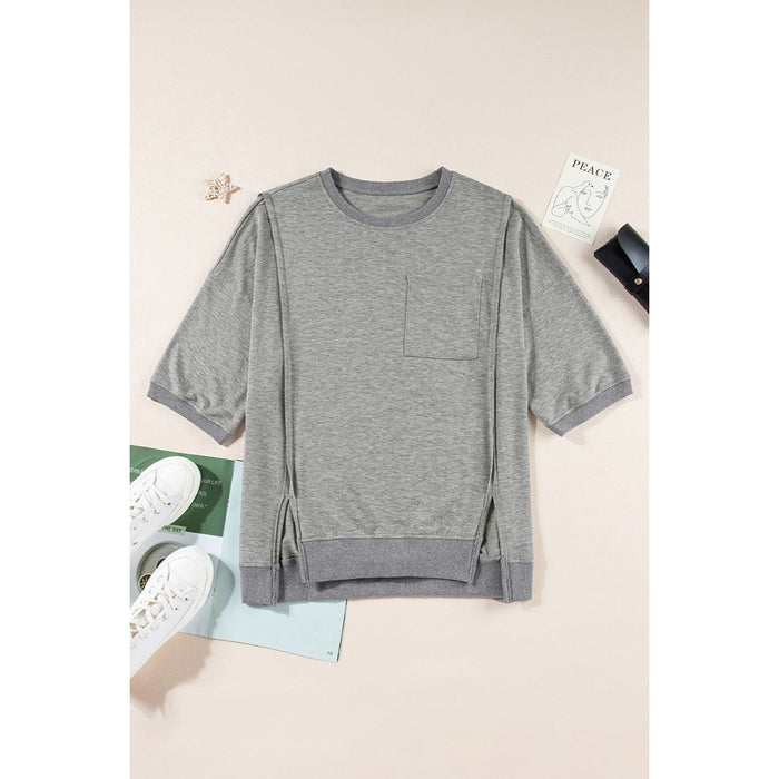 Round Neck Half Sleeve Slit T-Shirt