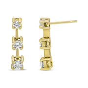 Bids.com 14K Yellow Gold 1/2 Cttw Round Diamond 3 Stone Graduated Linear Drop Past, Present and Future Stud Earrings (H-I Color, SI1-SI2 Clarity) Earrings