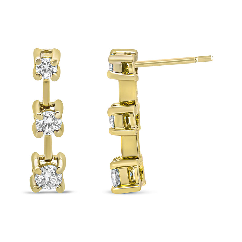 Bids.com 14K Yellow Gold 1/2 Cttw Round Diamond 3 Stone Graduated Linear Drop Past, Present and Future Stud Earrings (H-I Color, SI1-SI2 Clarity) Earrings