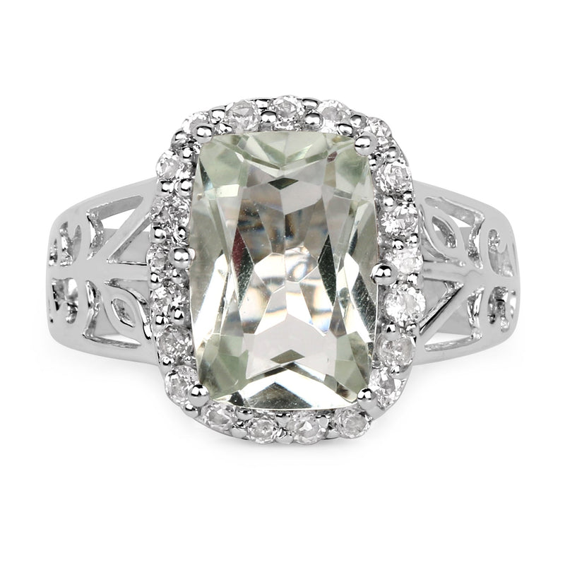 Bids.com 3.94 Carat Genuine Green Amethyst and White Topaz .925 Sterling Silver Ring Rings