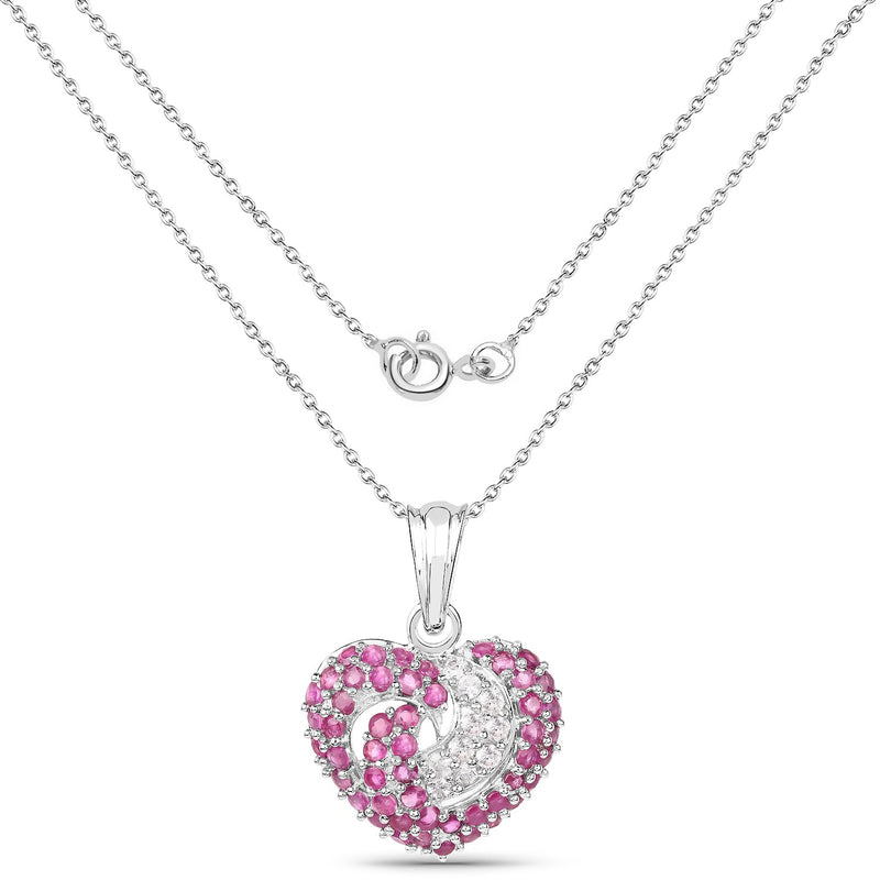 Bids.com 2.65 Carat Genuine Ruby and White Sapphire .925 Sterling Silver Pendant Pendants