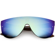 zeroUV Retro Modern Flat Top Mirror Lens Shield Aviator Sunglasses 9798 Sunglasses