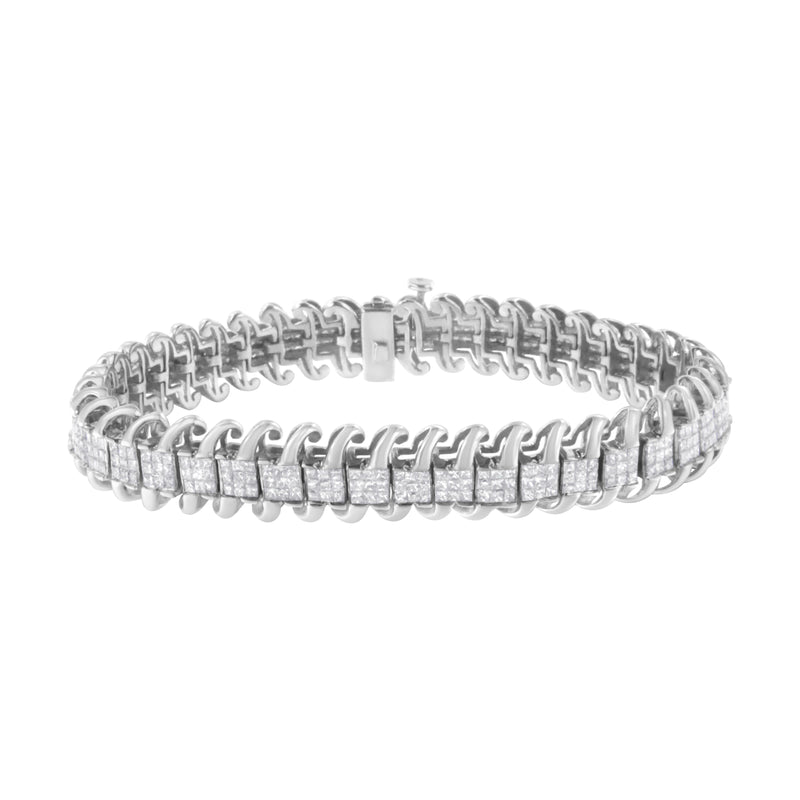 Bids.com 14K White Gold 5.0 Cttw Princess Cut Diamond 7" Invisible Set Wavy S-Link Tennis Bracelet (G-H Color, SI1-SI2 Clarity) Bracelets
