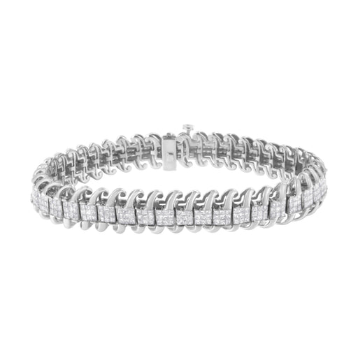 Bids.com 14K White Gold 5.0 Cttw Princess Cut Diamond 7" Invisible Set Wavy S-Link Tennis Bracelet (G-H Color, SI1-SI2 Clarity) Bracelets