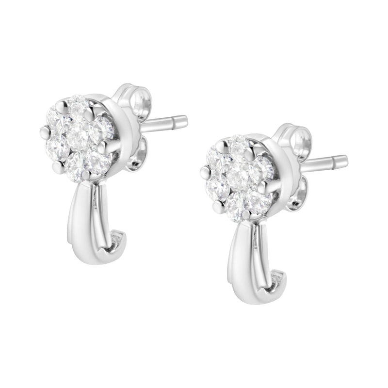 Bids.com 14K White Gold 3/4 Cttw Diamond Floral Cluster Drop and Dangle Stud Earrings (H-I Color, I1-I2 Clarity) Earrings