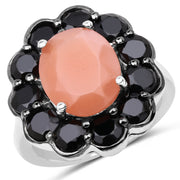 Bids.com 7.88 Carat Genuine Peach Moonstone and Black Spinel .925 Sterling Silver Ring Rings
