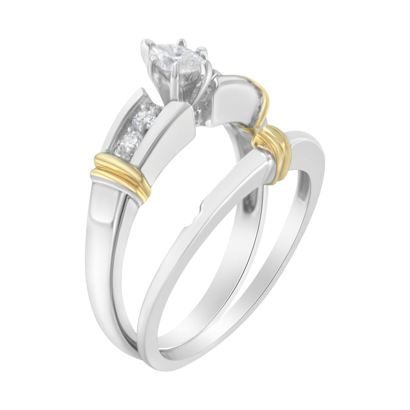 Bids.com 14K Yellow and White Gold 1/3 Cttw Marquise Diamond Cocktail Engagement Ring Set (H-I Color, SI1-SI2 Clarity) - Size 7 Rings