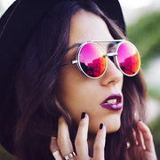 zeroUV Retro Round Steampunk Mirrored Lens Flip Up Sunglasses 8966 Sunglasses