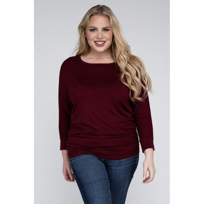 Plus Luxe Rayon Boat Neck 3/4 Sleeve Top