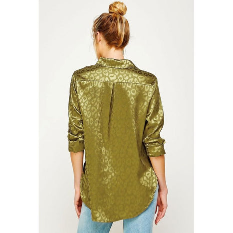 SATIN LEOPARD PRINT BUTTON DOWN TOP