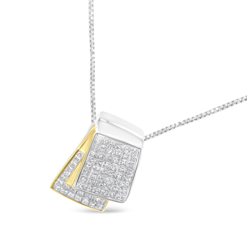 Bids.com 14K White and Yellow Gold 2.0 Cttw Princess Cut Diamond Two Tone Foldover Box Pendant 18â€ Box Chain Necklace (H-I Color, SI1-SI2 Clarity) Necklaces
