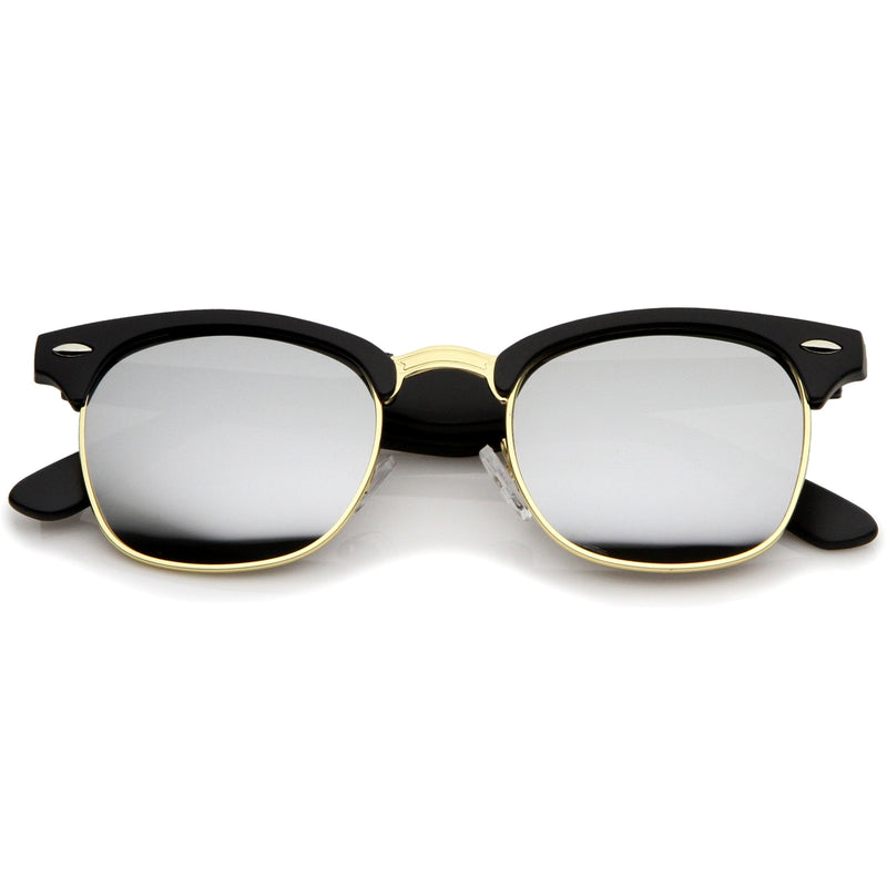 zeroUV Retro Horned Rim Half Frame Flash Mirror Lens Sunglasses 9309 Sunglasses