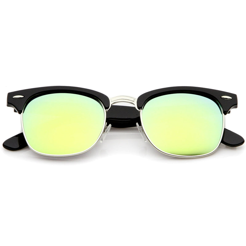 zeroUV Retro Horned Rim Half Frame Flash Mirror Lens Sunglasses 9309 Sunglasses