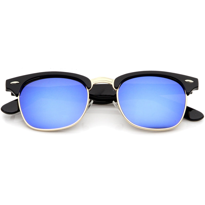 zeroUV Retro Horned Rim Half Frame Flash Mirror Lens Sunglasses 9309 Sunglasses