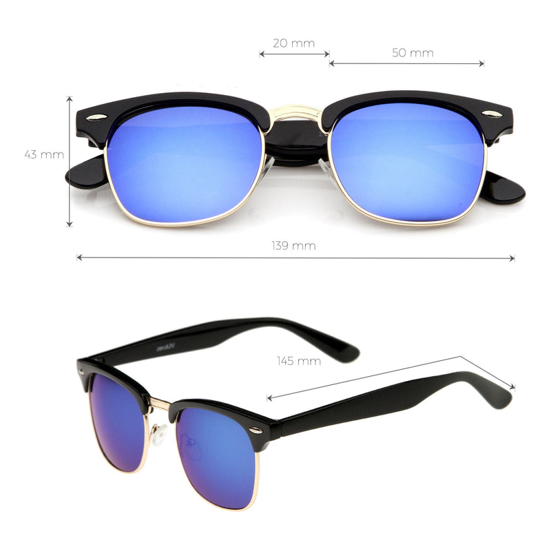 zeroUV Retro Horned Rim Half Frame Flash Mirror Lens Sunglasses 9309 Sunglasses
