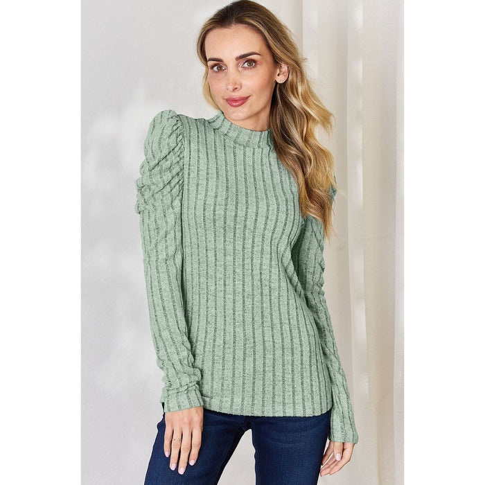 Basic Bae Ribbed Mock Neck Puff Sleeve T-Shirt