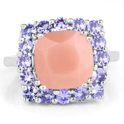 Bids.com 6.70 Carat Genuine Peach Moonstone and Tanzanite .925 Sterling Silver Ring Rings