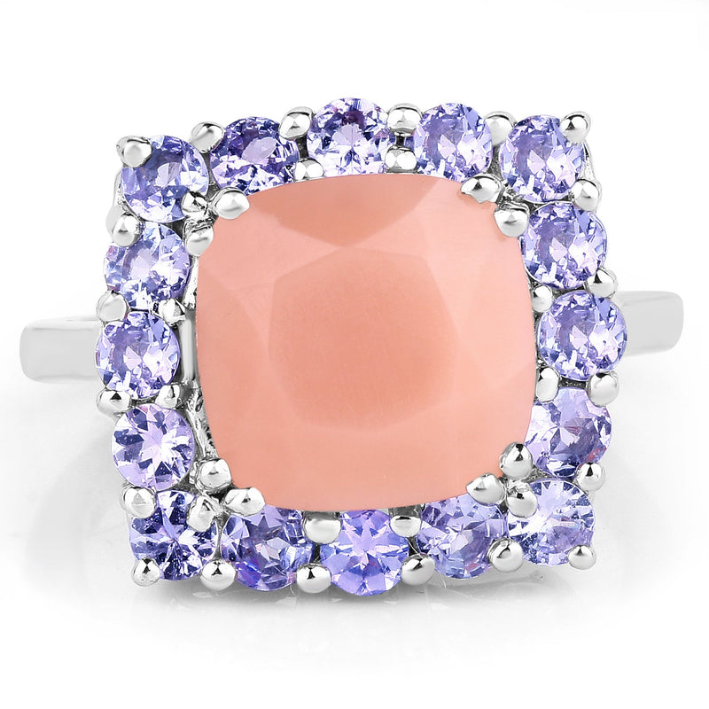 Bids.com 6.70 Carat Genuine Peach Moonstone and Tanzanite .925 Sterling Silver Ring Rings