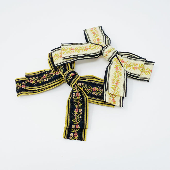 Embroidered Bow Barrette Set